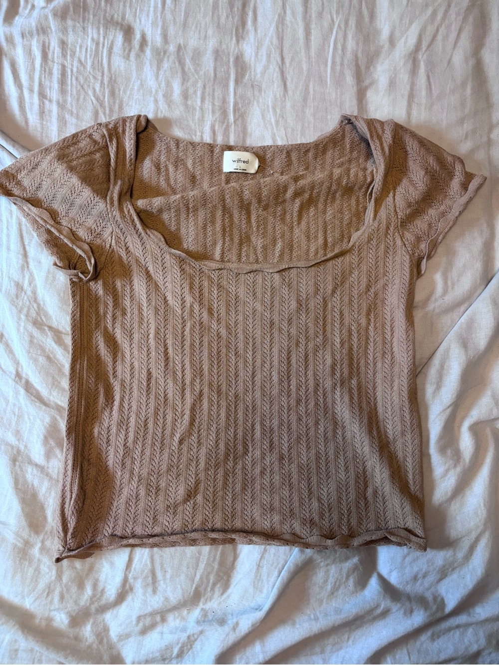 Wilfred Short Sleeve Scoop Neck Ribbed Top — Taupe Brown